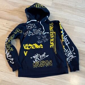 Valiant University of Michigan Navy Graffiti Hoodie Sweatshirt-AOP-M-Read